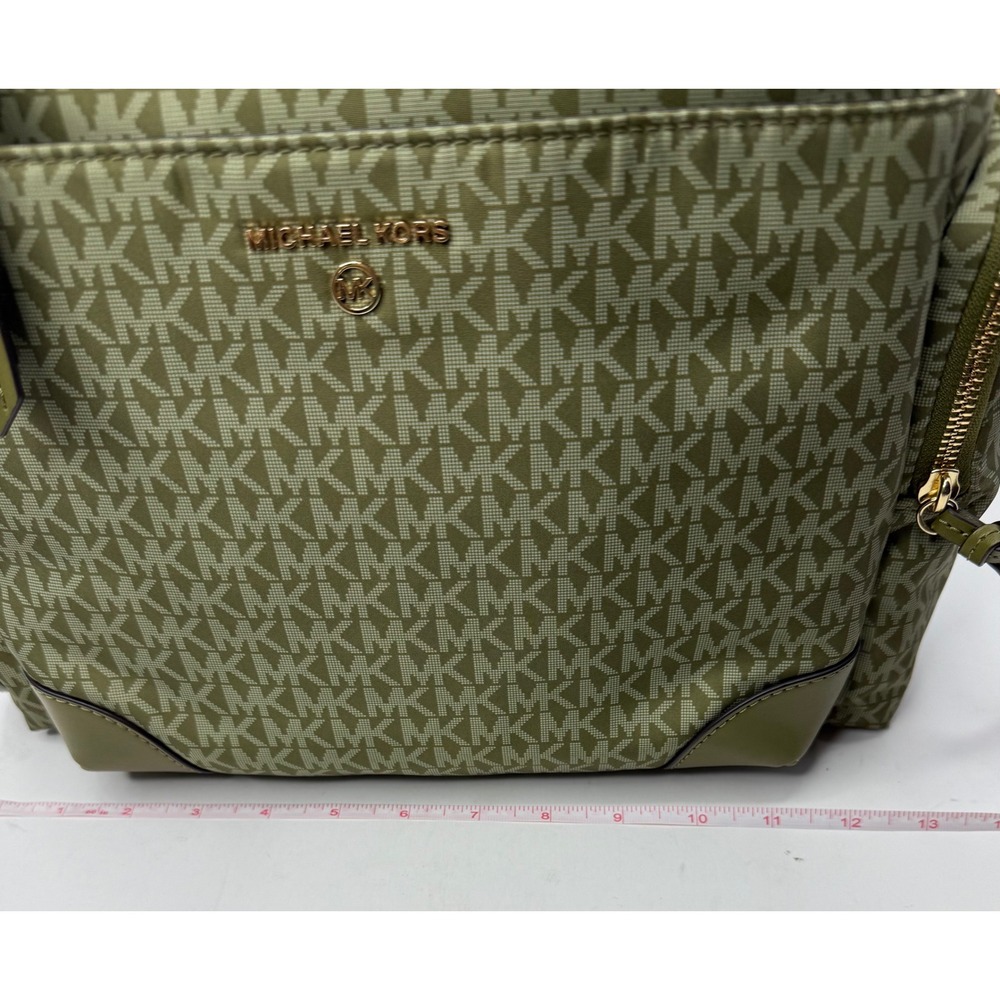 Michael Kors Prescott LG Backpack Smokey Olive  Leather Trim Gold Hardware - Picture 11 of 13